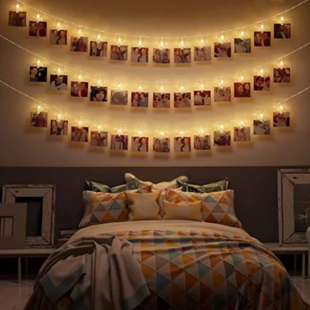 CozyHome – 5.5YD photo string with clips battery with timer remote | 30x light clips led | hanging fairy picture indoor | photo lights with clips | clip lights for girl pictures | teen girl room decor