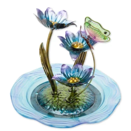 Bits and Pieces – Iridescent Glass Butterfly Fountain Sculpture – Indoor Home Décor – Zen Water Fountain – Desk or Tabletop Accessories – 12″ Tall Multicolor