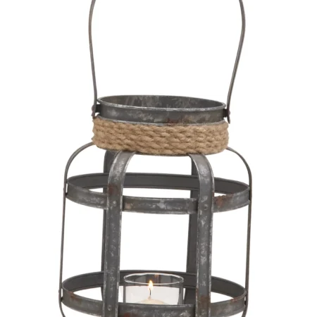 Deco 79 Metal Round with Rope, 9″ x 9″ x 12″, Gray