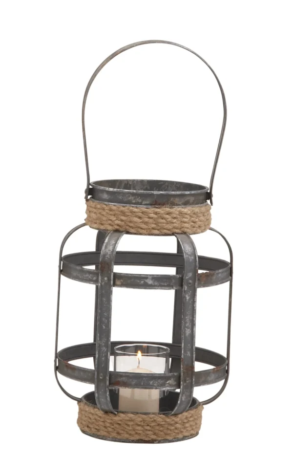 Deco 79 Metal Round with Rope, 9″ x 9″ x 12″, Gray