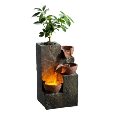 MSEONWXI Indoor Fountain Waterfall Tabletop for Home Decor Three Bowls Rock 3 Tier Fountain Relaxing and Sound Plant by Yourself(23061)