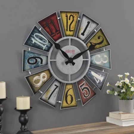 FirsTime & Co. Multicolor Numeral Windmill Wall Clock, Large Vintage Decor for Living Room, Home Office, Round, Plastic, Farmhouse, 24 Inches