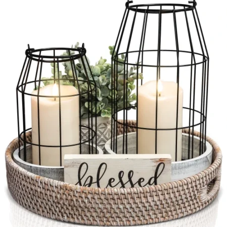 Rustic Farmhouse Lantern Decor – Stylish Decorative Lanterns for Your Living Room, Fireplace Mantle or Kitchen Dining Table – Modern Upscale Beauty for Your Entire Home